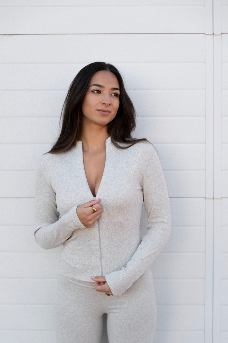 Invisible Zip Jacket Melange Grey