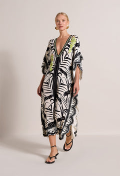 Parrot Oasis Kaftan Dress Vanilla