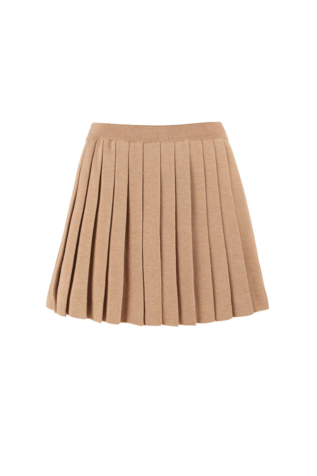 Piccolo Pleated Merino Mini Skirt Beige