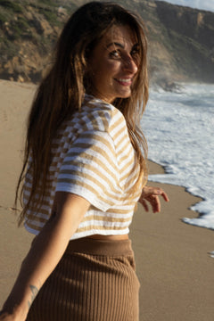 Energia Linen Crop Top Sand Striped