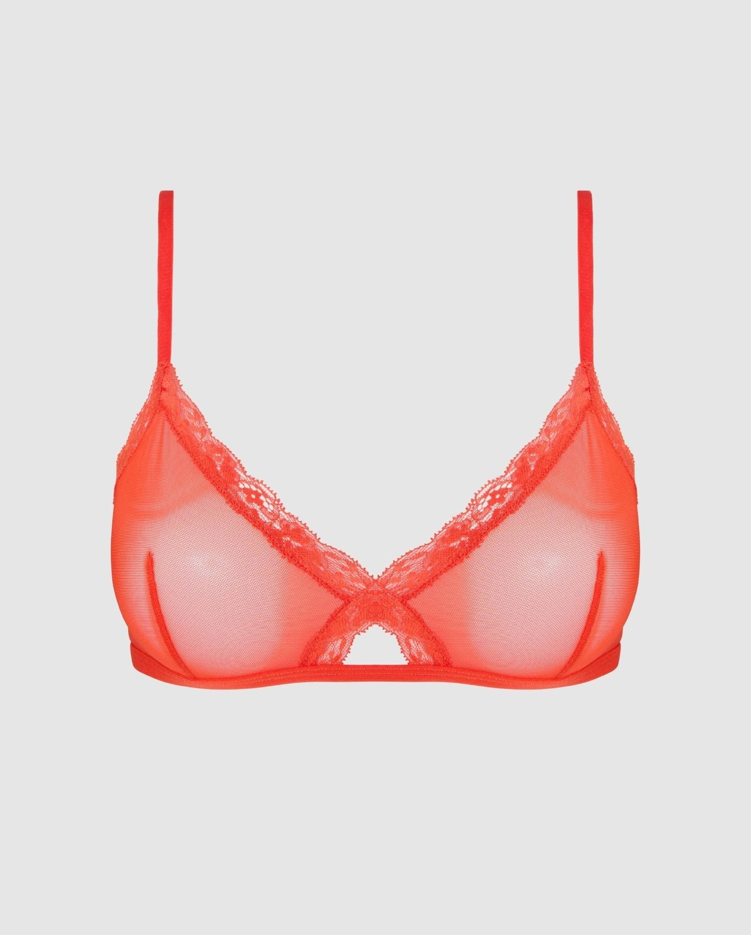 Mesh Lace Trim Triangle Bralette Fiery Red