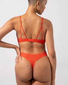 Mesh Lace Trim Thong 3-Pack Fiery Red