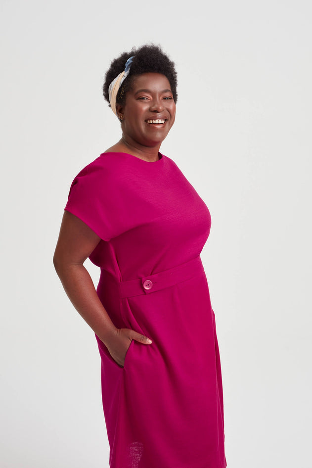 Sati Midi Dress With Boat Neck Cherry Red