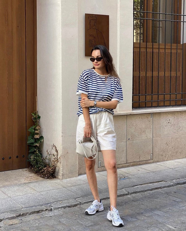 Energia Unisex Linen T-Shirt Navy Striped