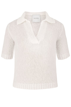 Melody Mohair Polo Top White