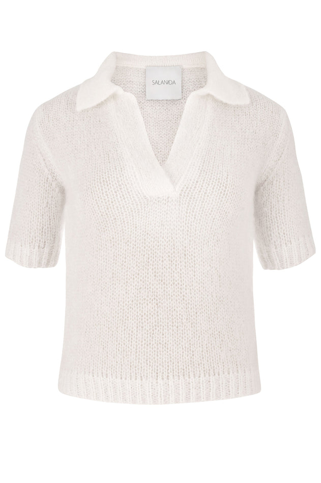 Melody Mohair Polo Top White