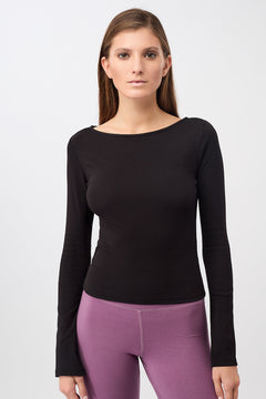 Ribbed Boat Neckline Black