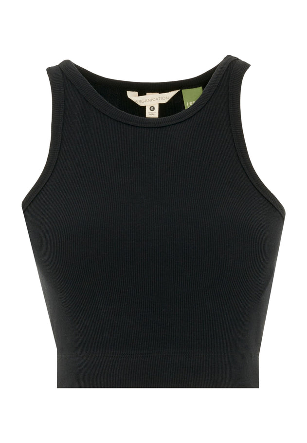 Sonnia Cropped Organic Cotton Rib Top Black