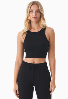 Sonnia Cropped Organic Cotton Rib Top Black