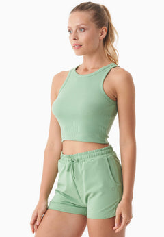 Sonnia Cropped Organic Cotton Rib Top Mineral Green