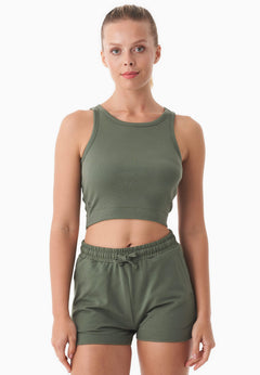 Sonnia Cropped Organic Cotton Rib Top Olive