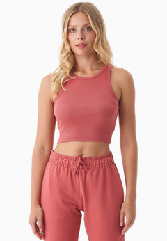 Sonnia Cropped Organic Cotton Rib Top Red Wood