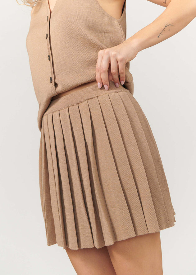 Piccolo Pleated Merino Mini Skirt Beige