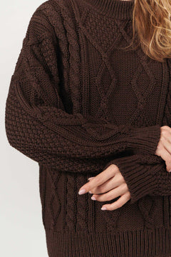 Nonna Cable-Knit Merino Sweater Chocolate