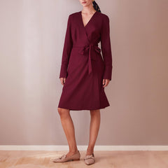 Knee Length Wrap Dress Wine Red