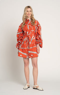 Nyereg Voluminous Sleeve Shirt Dress Whip Red