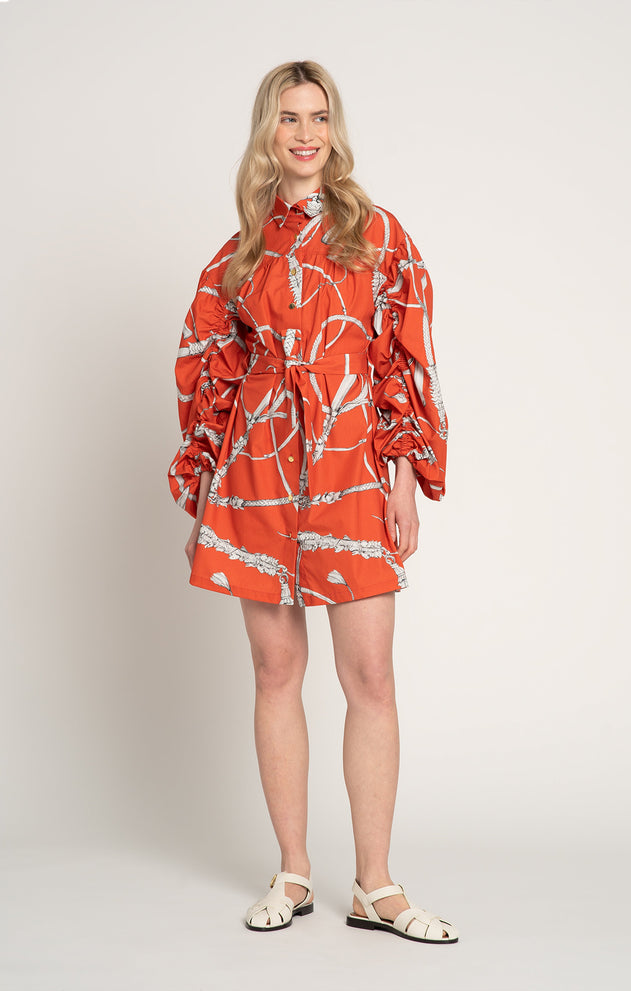 Nyereg Voluminous Sleeve Shirt Dress Whip Red