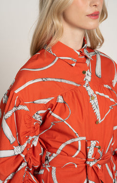 Nyereg Voluminous Sleeve Shirt Dress Whip Red