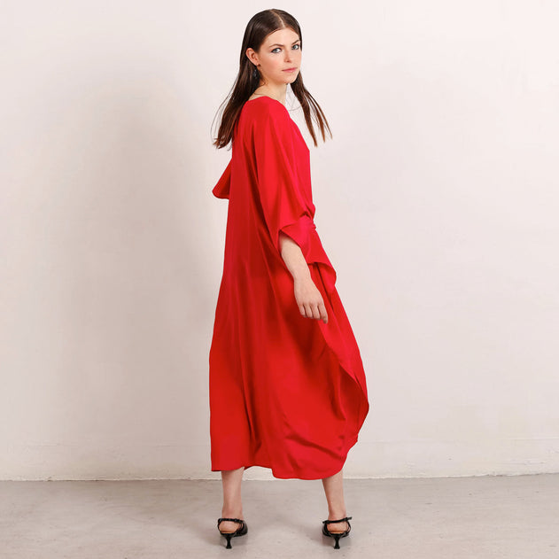 Riviera Long Silk Caftan Dress Raspberry Red