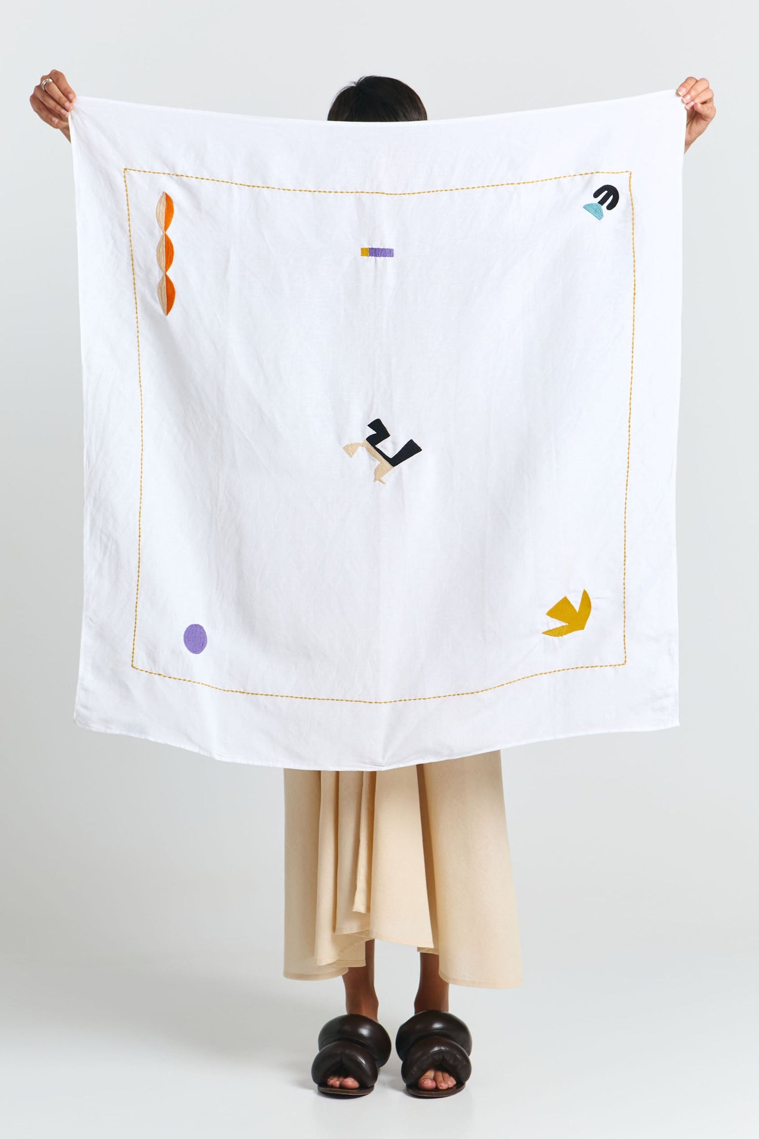 Tole Scarf Embroidered White