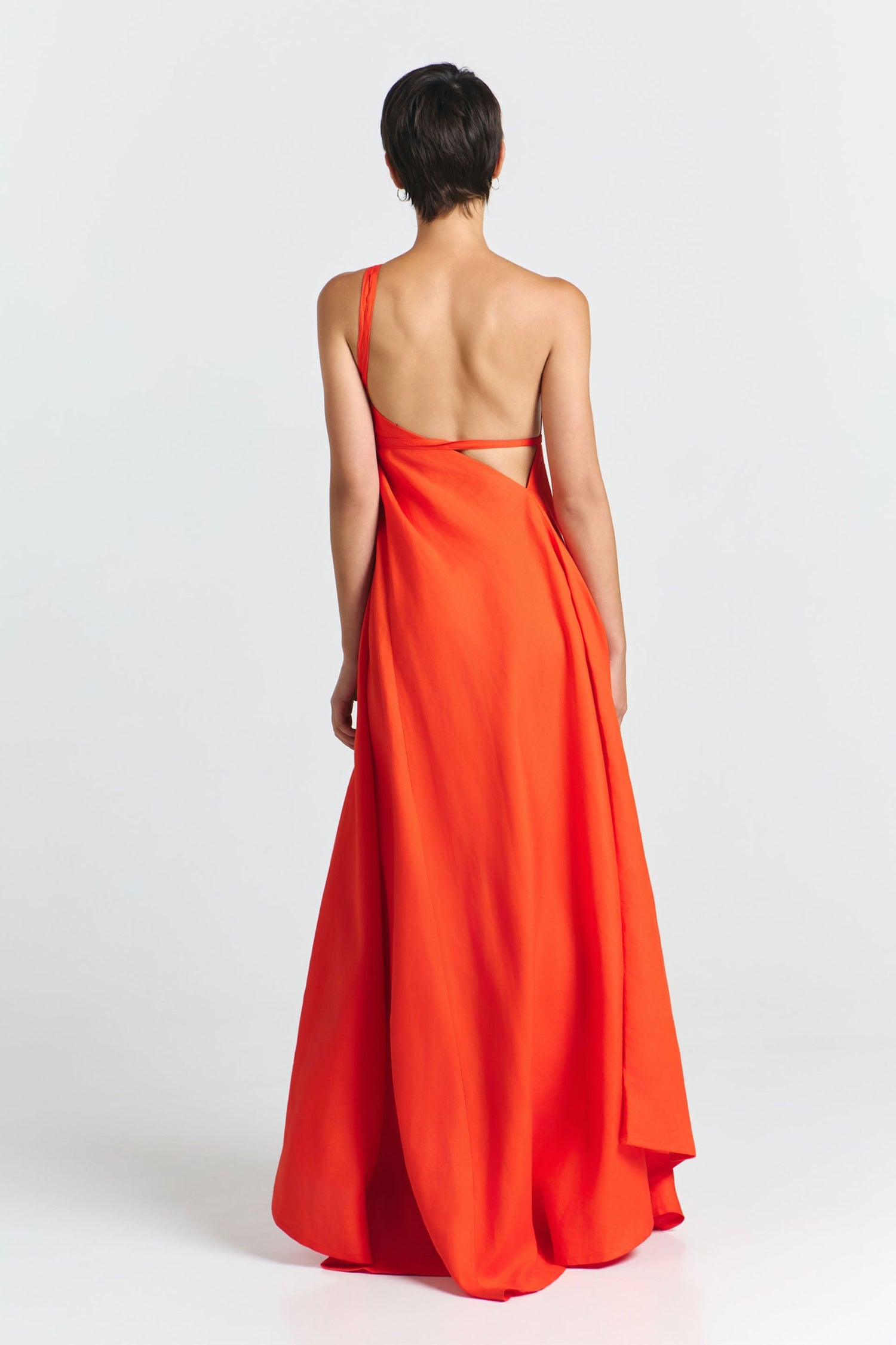 Multiposition Long Linen-Viscose Dress Red