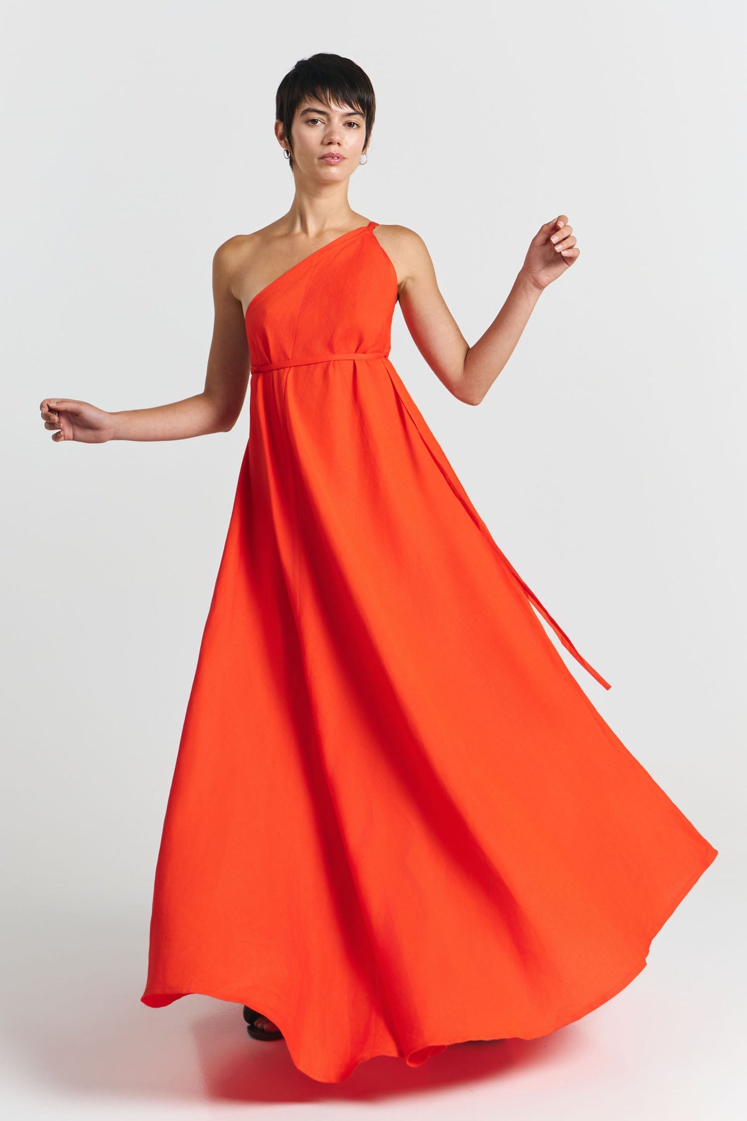 Multiposition Long Linen-Viscose Dress Red