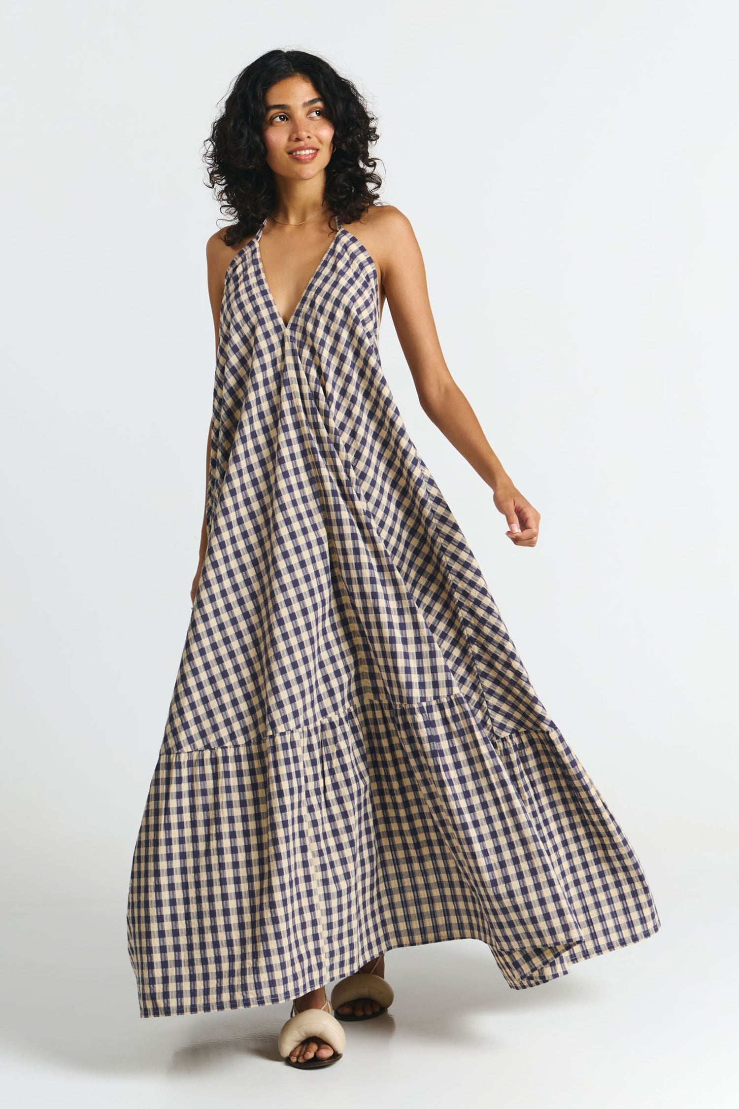 Multiposition Long Cotton Dress Check