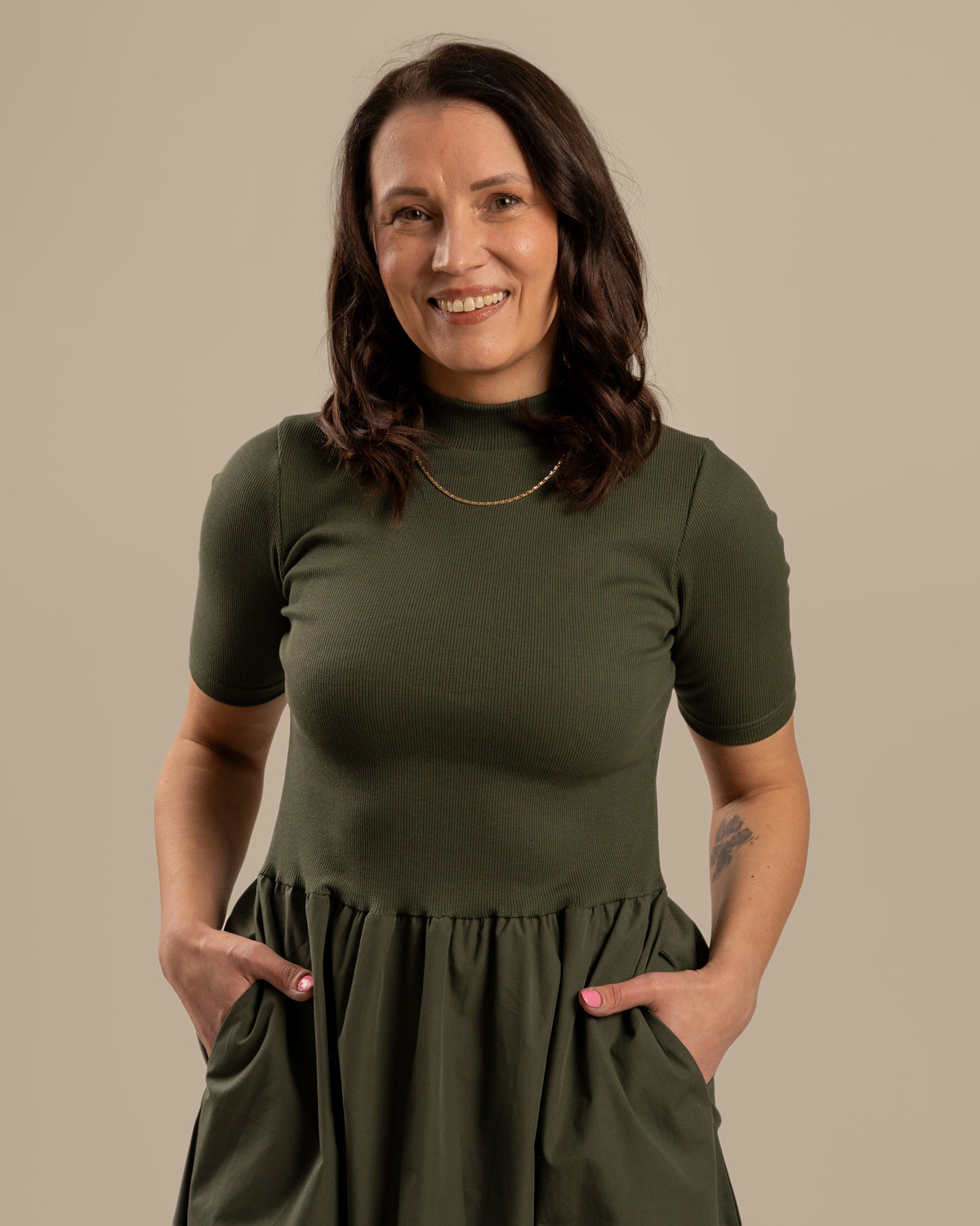 Poplin T-Shirt Dress Khaki