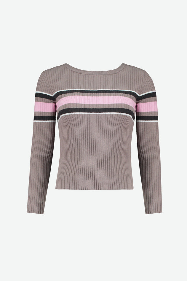 Perfetto Long Sleeve Top Striped Light Brown