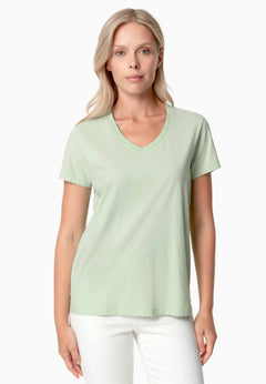 Tessa Basic V-Neck T-Shirt Foam Green
