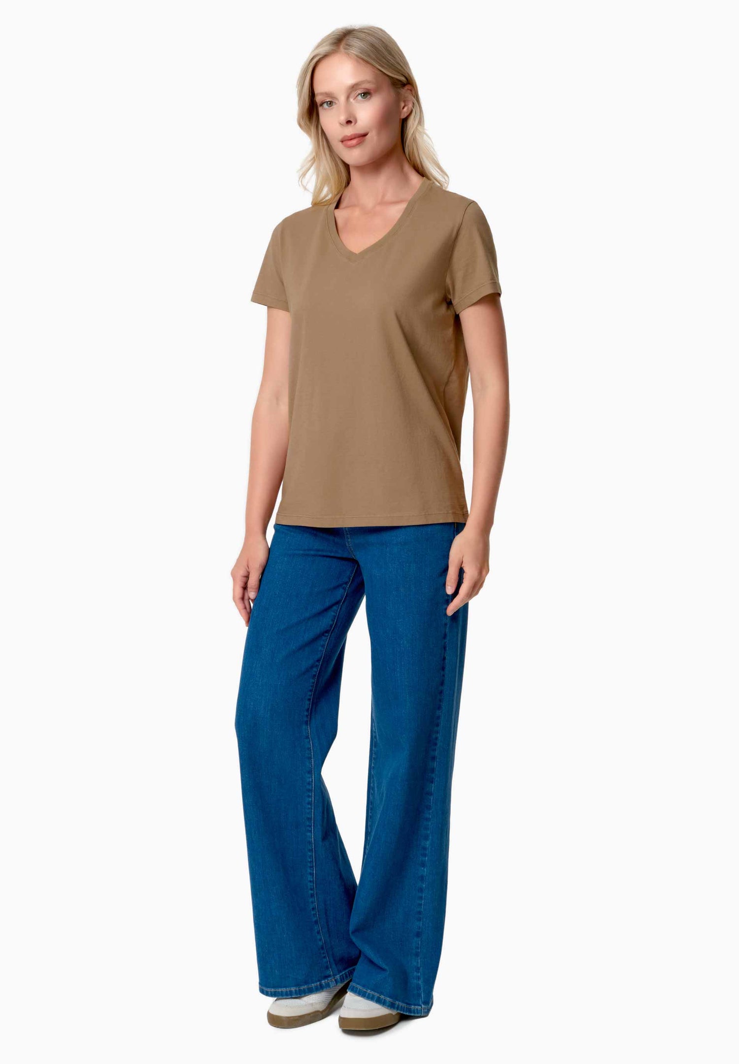 Tessa Basic V-Neck T-Shirt Gravel Brown