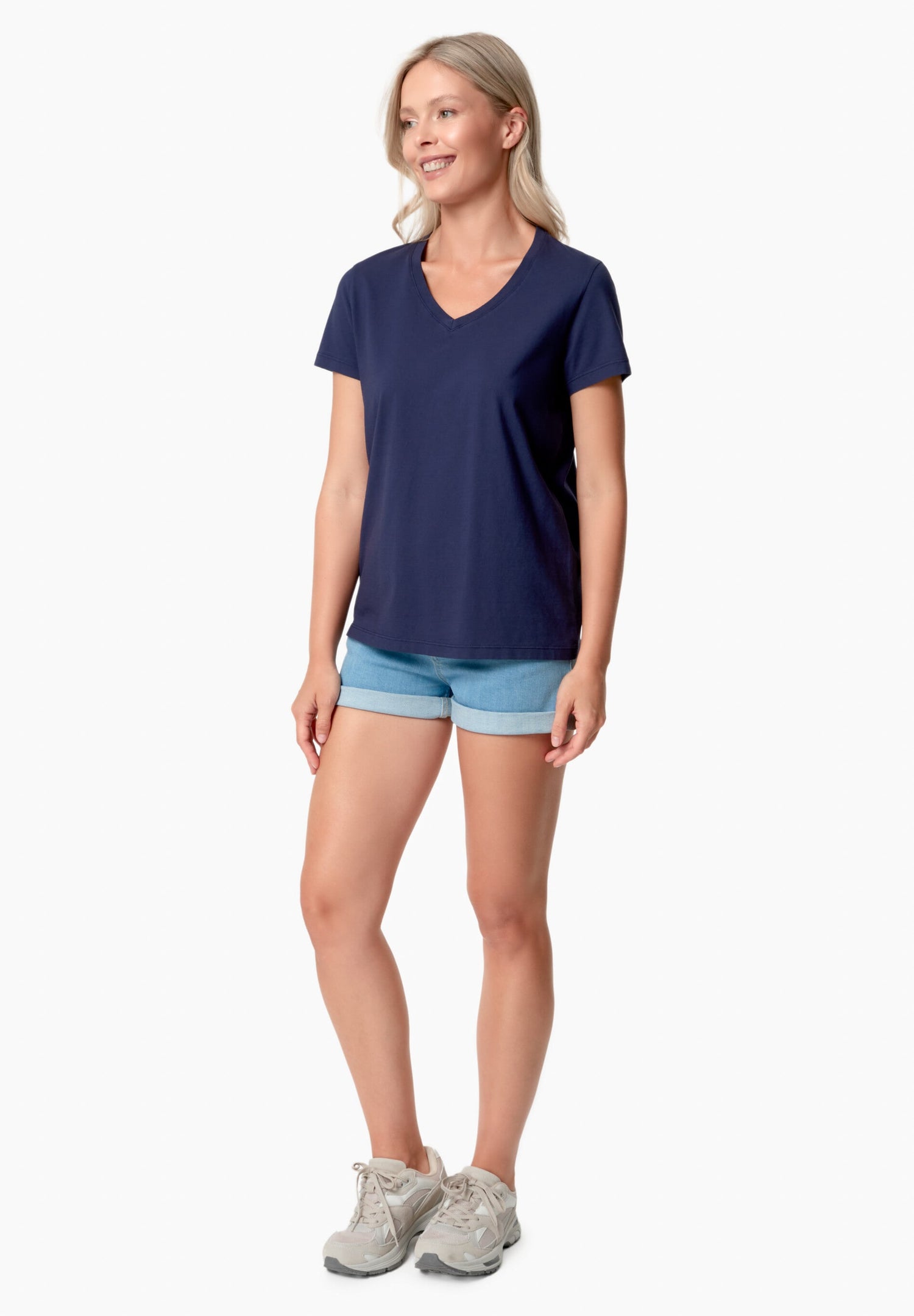 Tessa Basic V-Neck T-Shirt Navy Blue