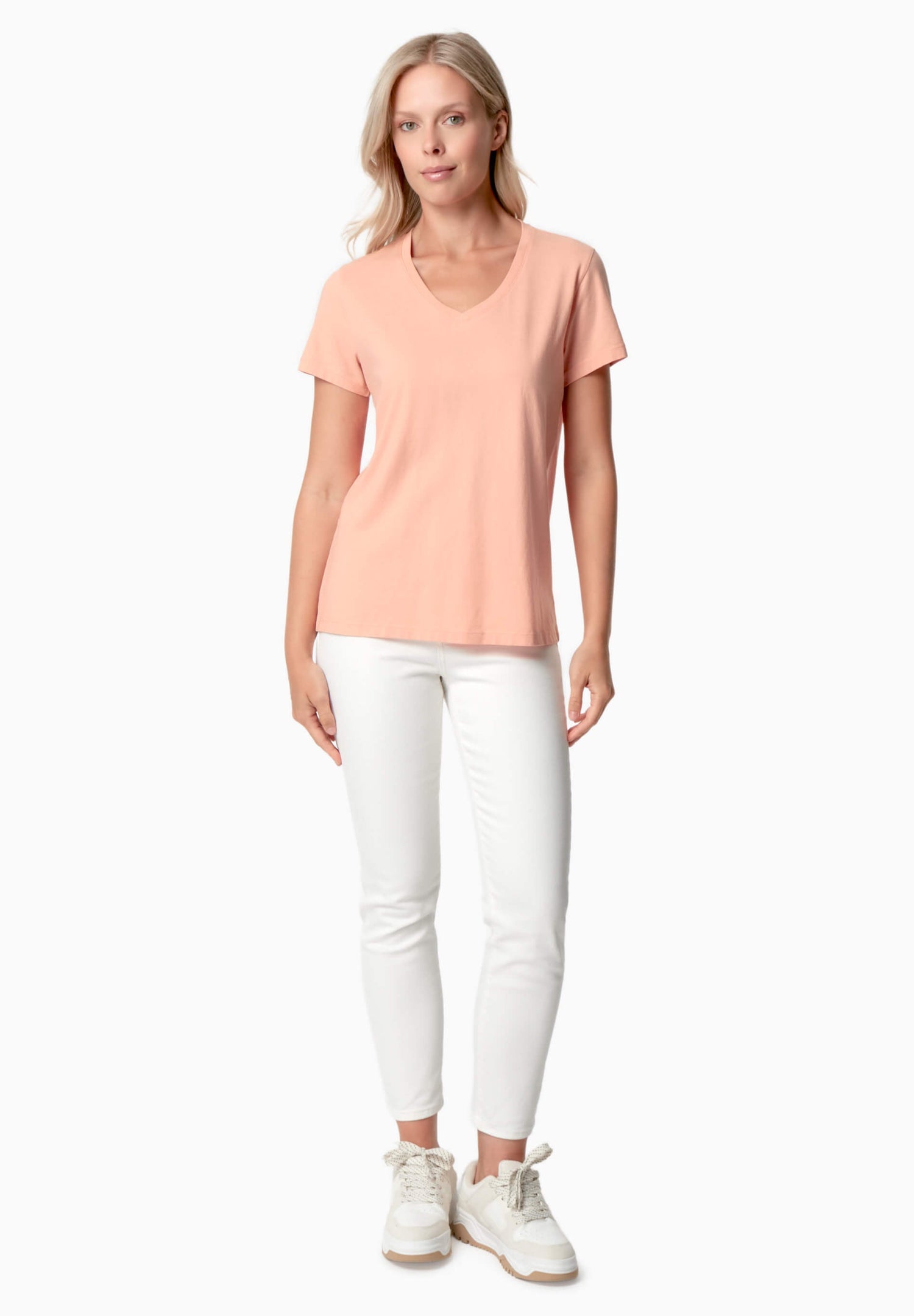 Tessa Basic V-Neck T-Shirt Peach