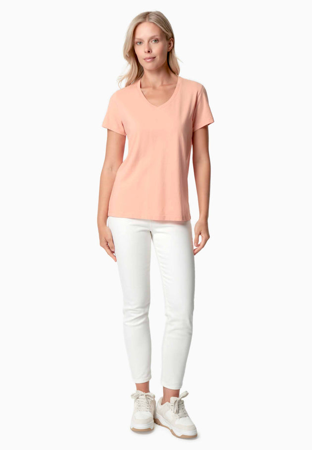 Tessa Basic V-Neck T-Shirt Peach
