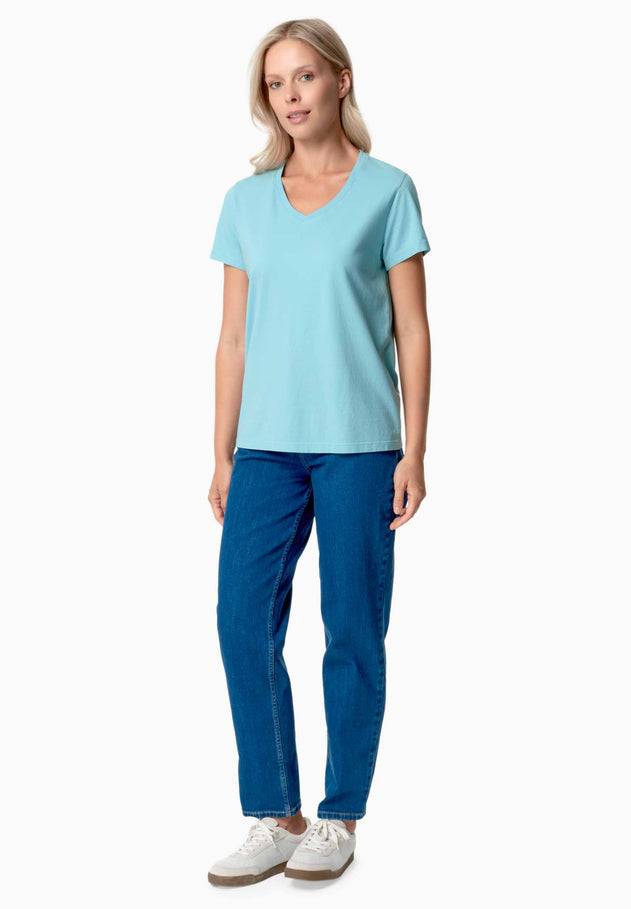 Tessa Basic V-Neck T-Shirt Retro Blue
