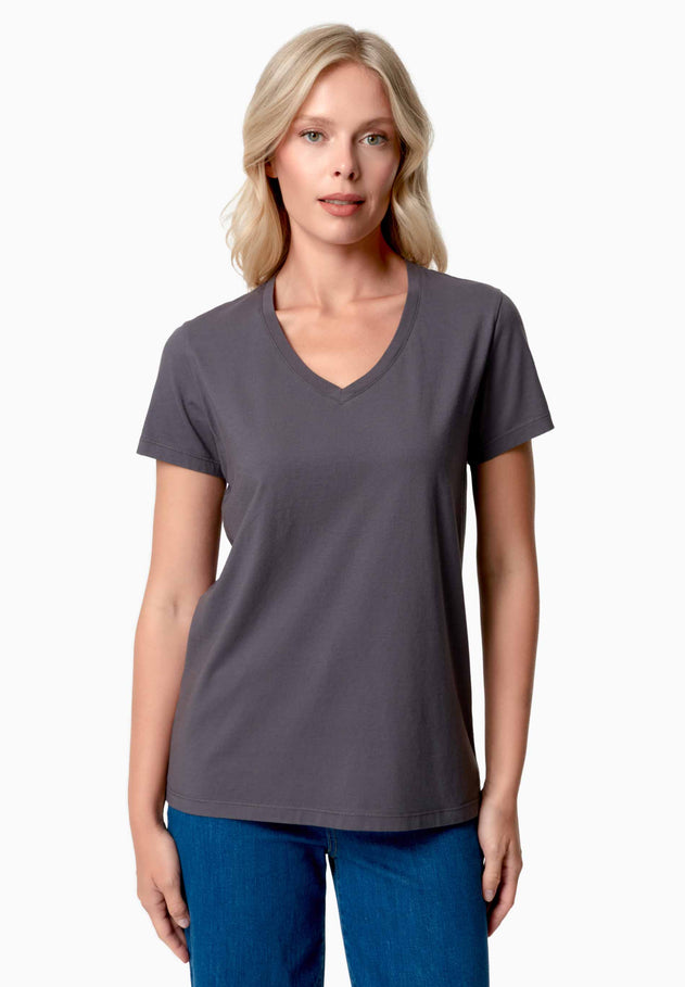 Tessa Basic V-Neck T-Shirt Shadow Grey