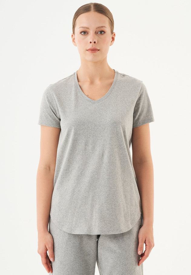 Tuba Basic Organic Cotton V-Neck T-Shirt Grey Melange