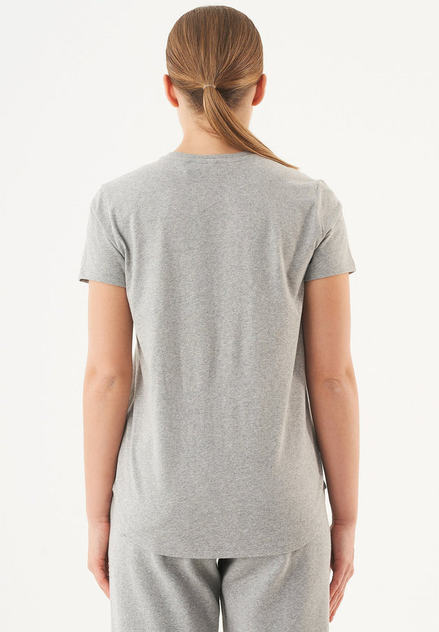 Tuba Basic Organic Cotton V-Neck T-Shirt Grey Melange