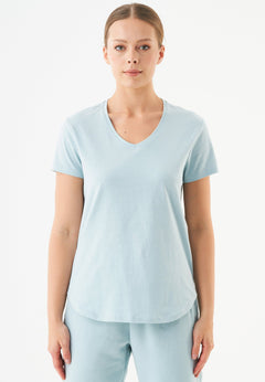 Tuba Basic Organic Cotton V-Neck T-Shirt Mint Blue