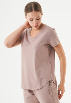 Tuba Basic Organic Cotton V-Neck T-Shirt Mocha