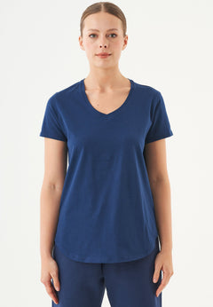 Tuba Basic Organic Cotton V-Neck T-Shirt Navy