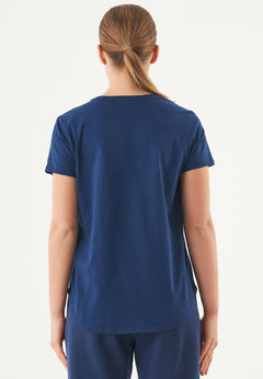 Tuba Basic Organic Cotton V-Neck T-Shirt Navy