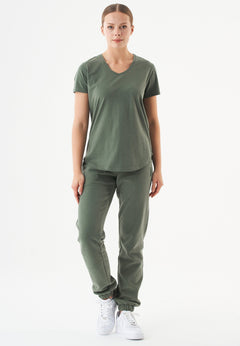 Tuba Basic Organic Cotton V-Neck T-Shirt Olive