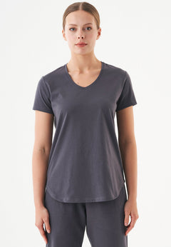 Tuba Basic Organic Cotton V-Neck T-Shirt Shadow