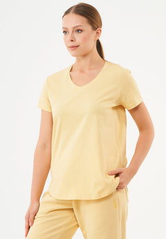 Tuba Basic Organic Cotton V-Neck T-Shirt Soft Yellow