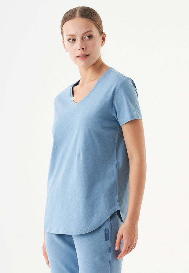 Tuba Basic Organic Cotton V-Neck T-Shirt Steel Blue