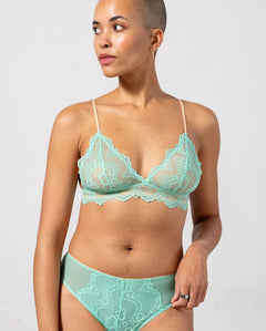 Lace Triangle Bralette Turquoise/Peach