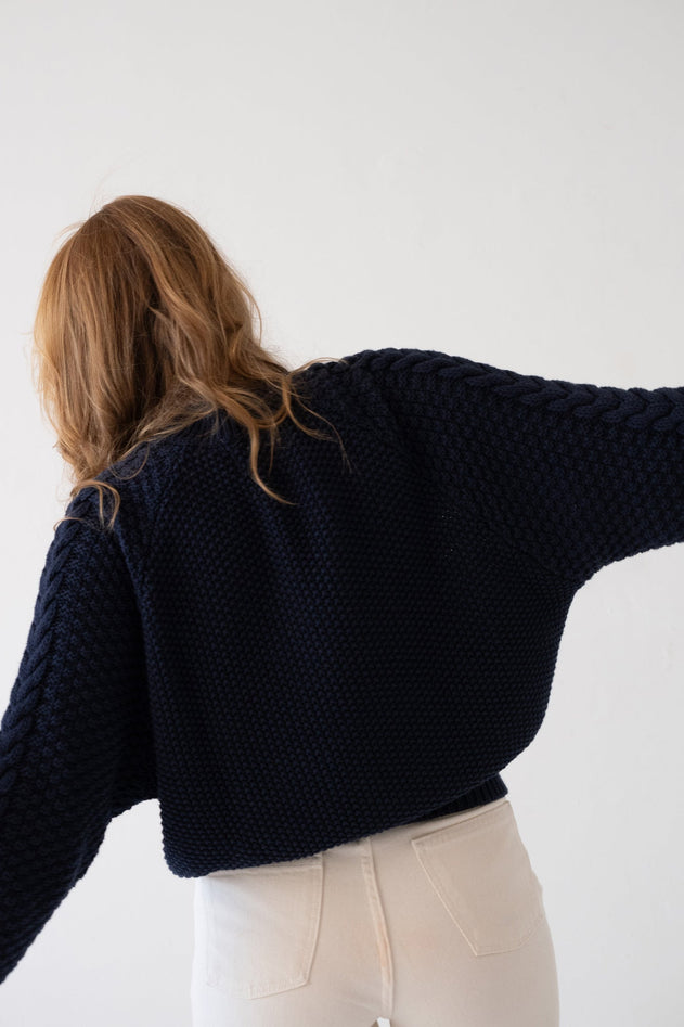 Turner Luomupuuvilla Neule Laivastonsininen