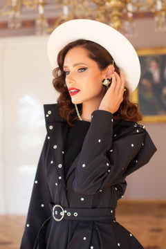 Fit and Flare Raincoat with A-Line Hem Polka Dots Black