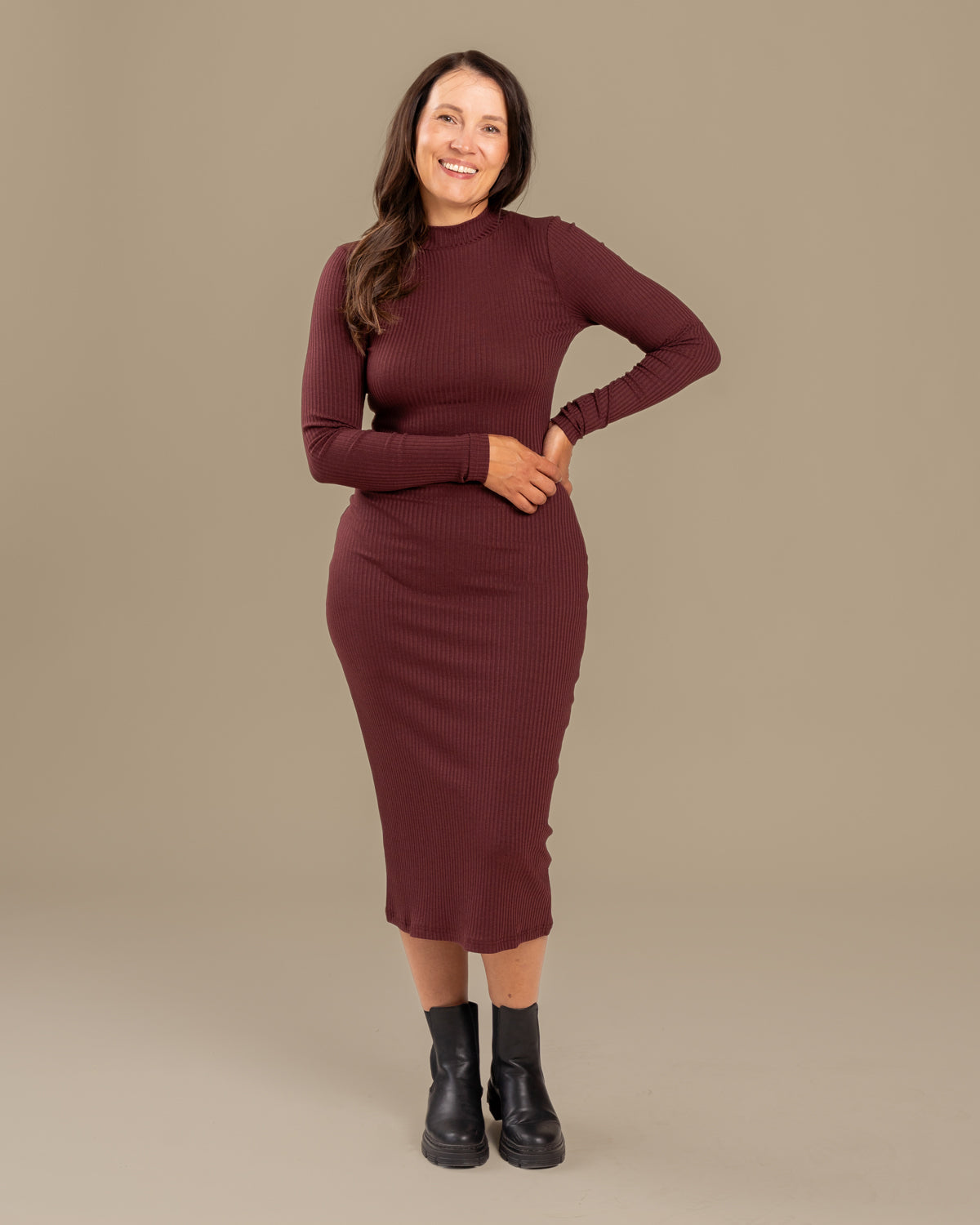 Ribbed Dress Burgundy